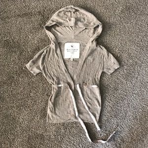 Abercrombie & Fitch cable knit cardigan hood khaki